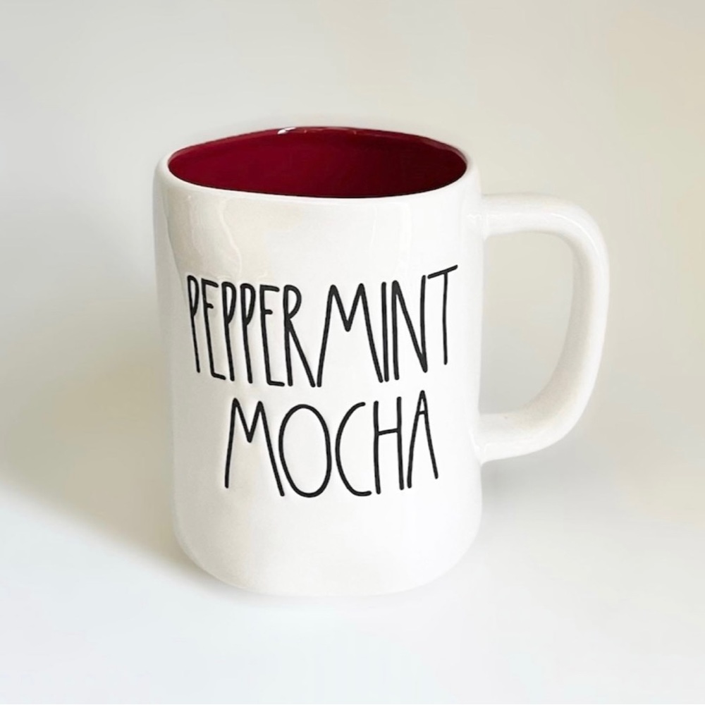 Rae Dunn PEPPERMINT MOCHA White Red Mug